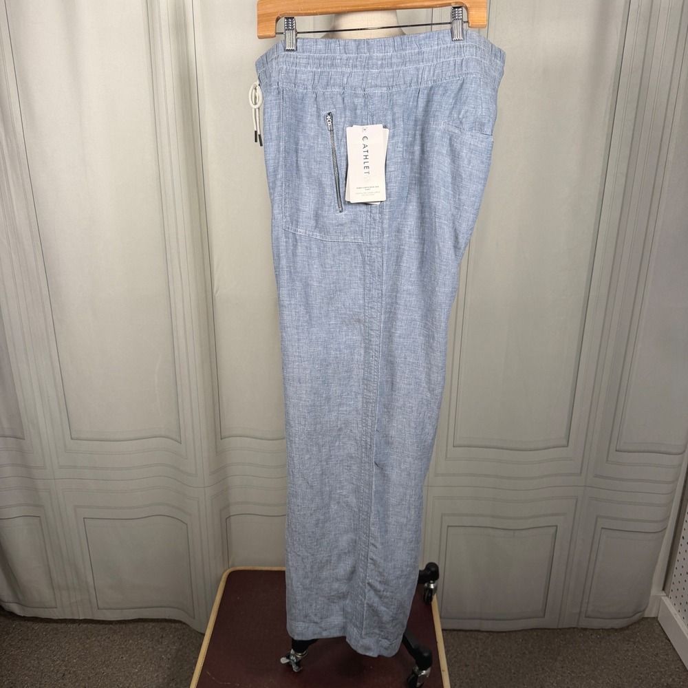 Athleta Cabo Linen Wide Leg Pants Light Blue Chambray Size 16 NWT SP22 - Picture 2 of 16